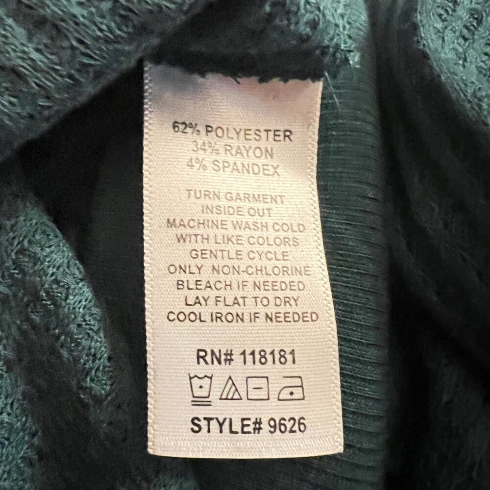 Dressbarn Womens Size 3X Teal Ribbed Long Sleeve V-Neck Ruffle Hem Top - Picture 8 of 8